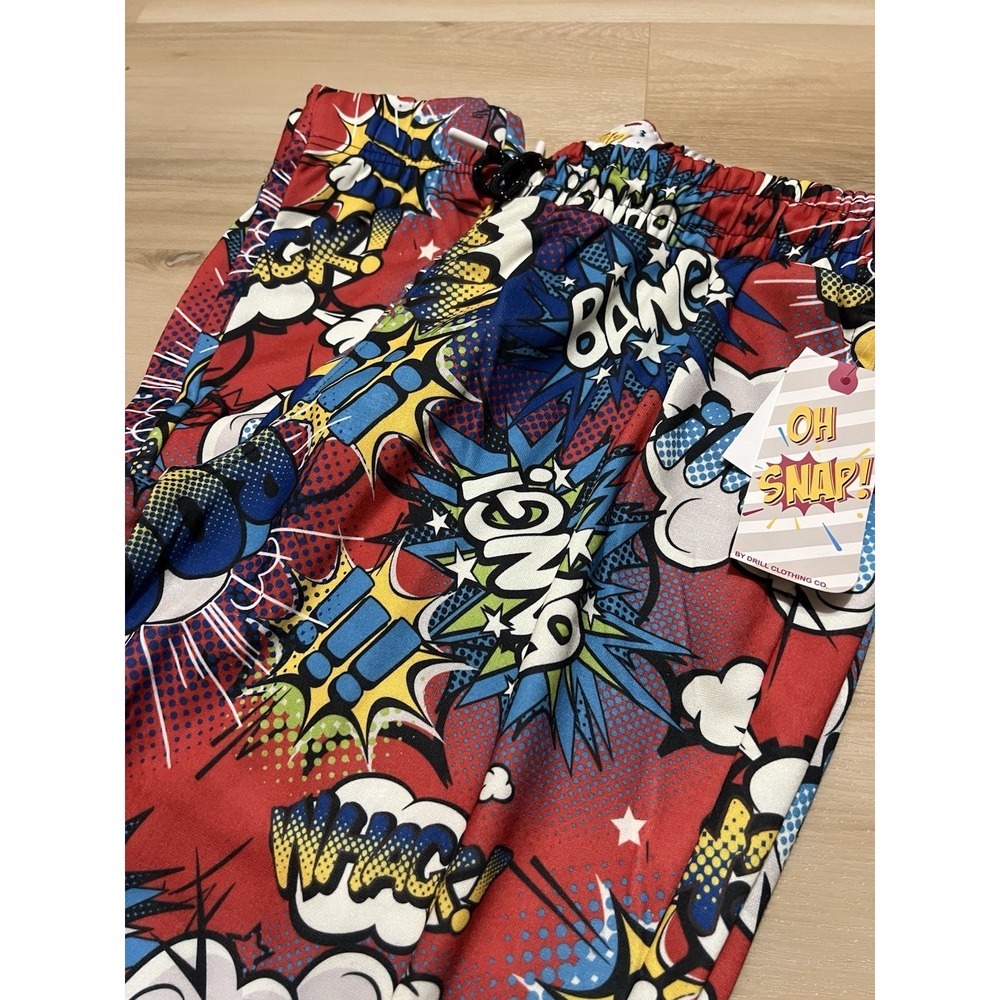 Oh Snap Men's Pants‎ Large Multi Color Comic Strip Drawstring Activewear